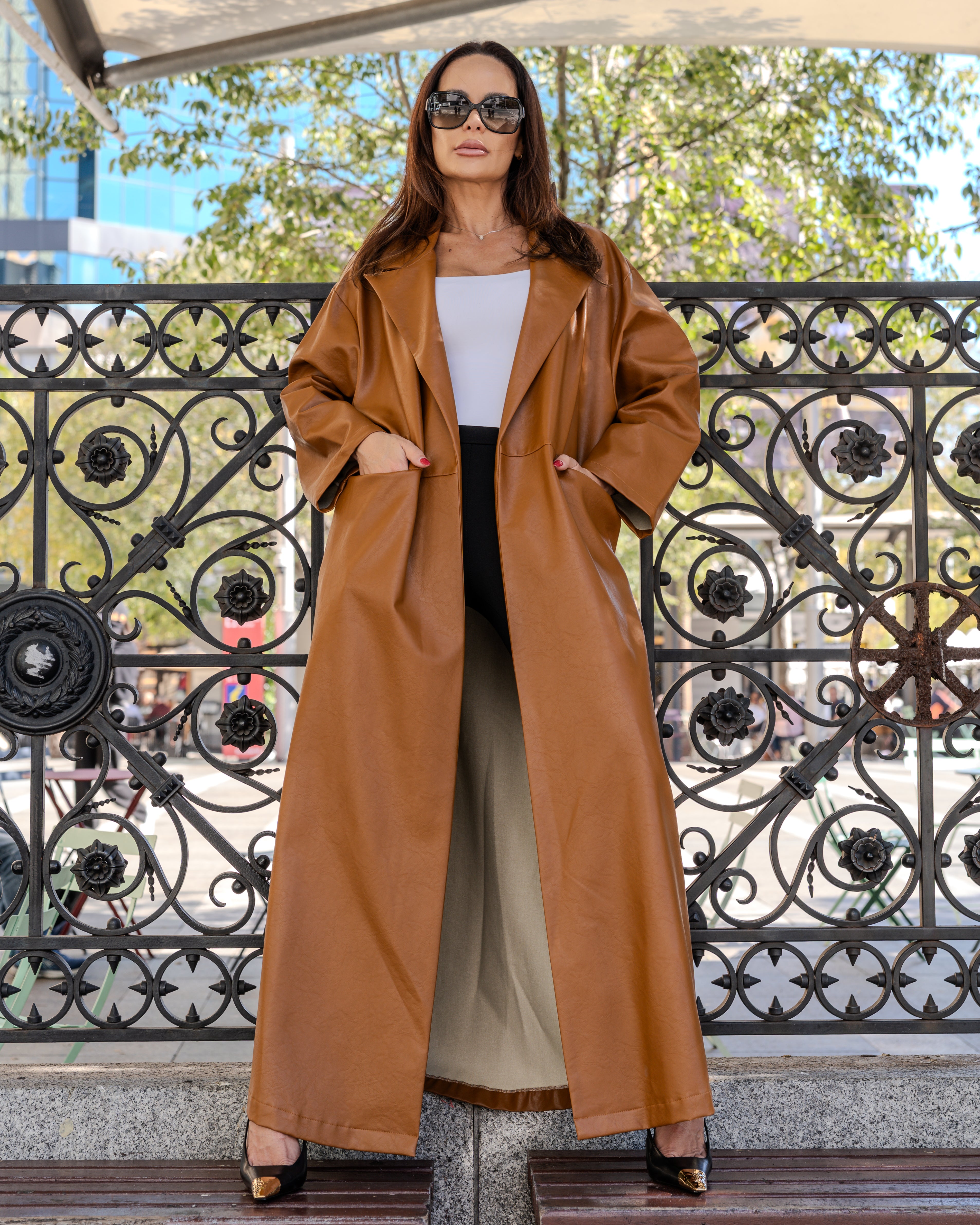 Tarah Leather Trench Copper
