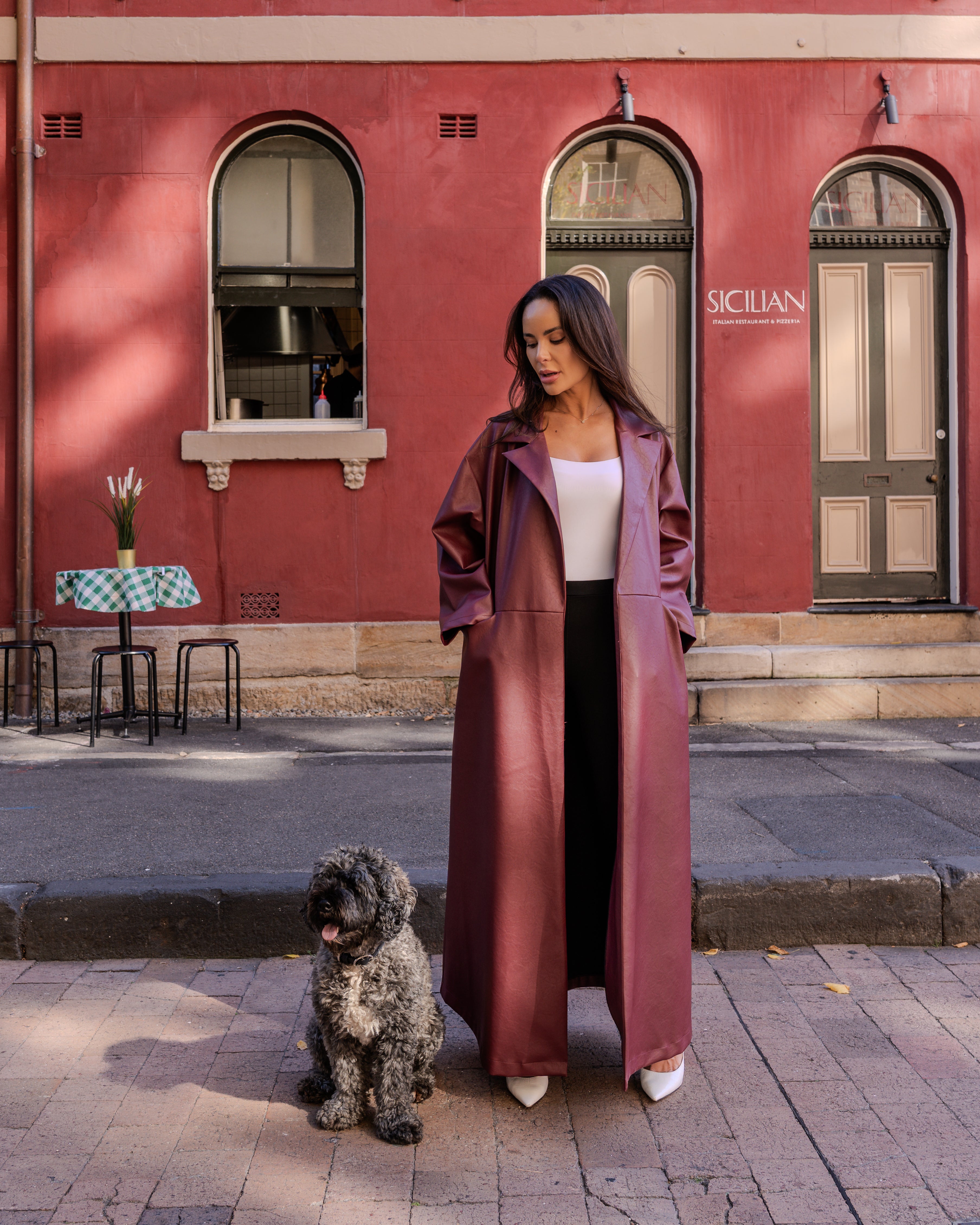 Tarah Leather Trench Red