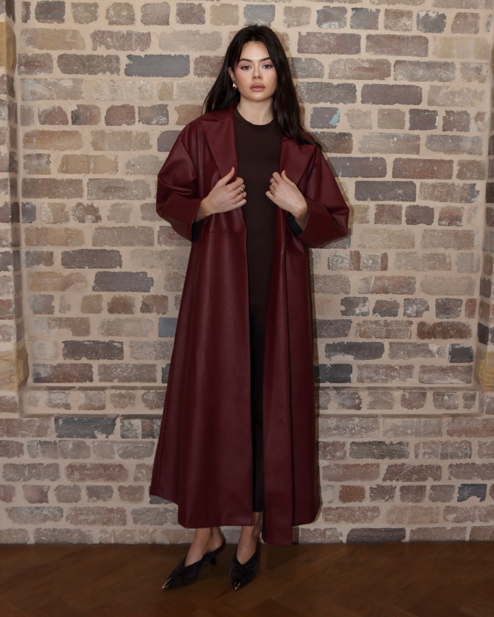 Tarah Leather Trench Red