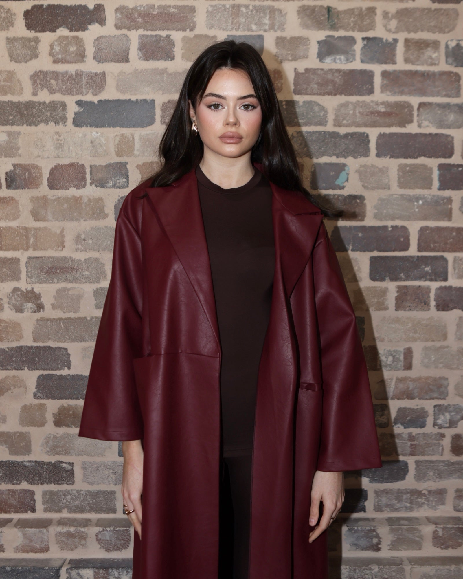 Tarah Leather Trench Red