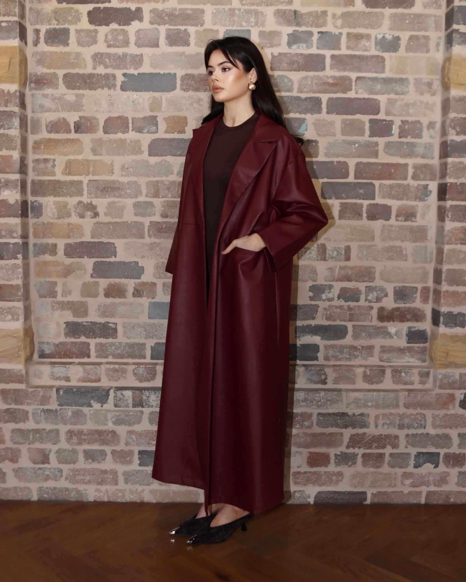 Tarah Leather Trench Red