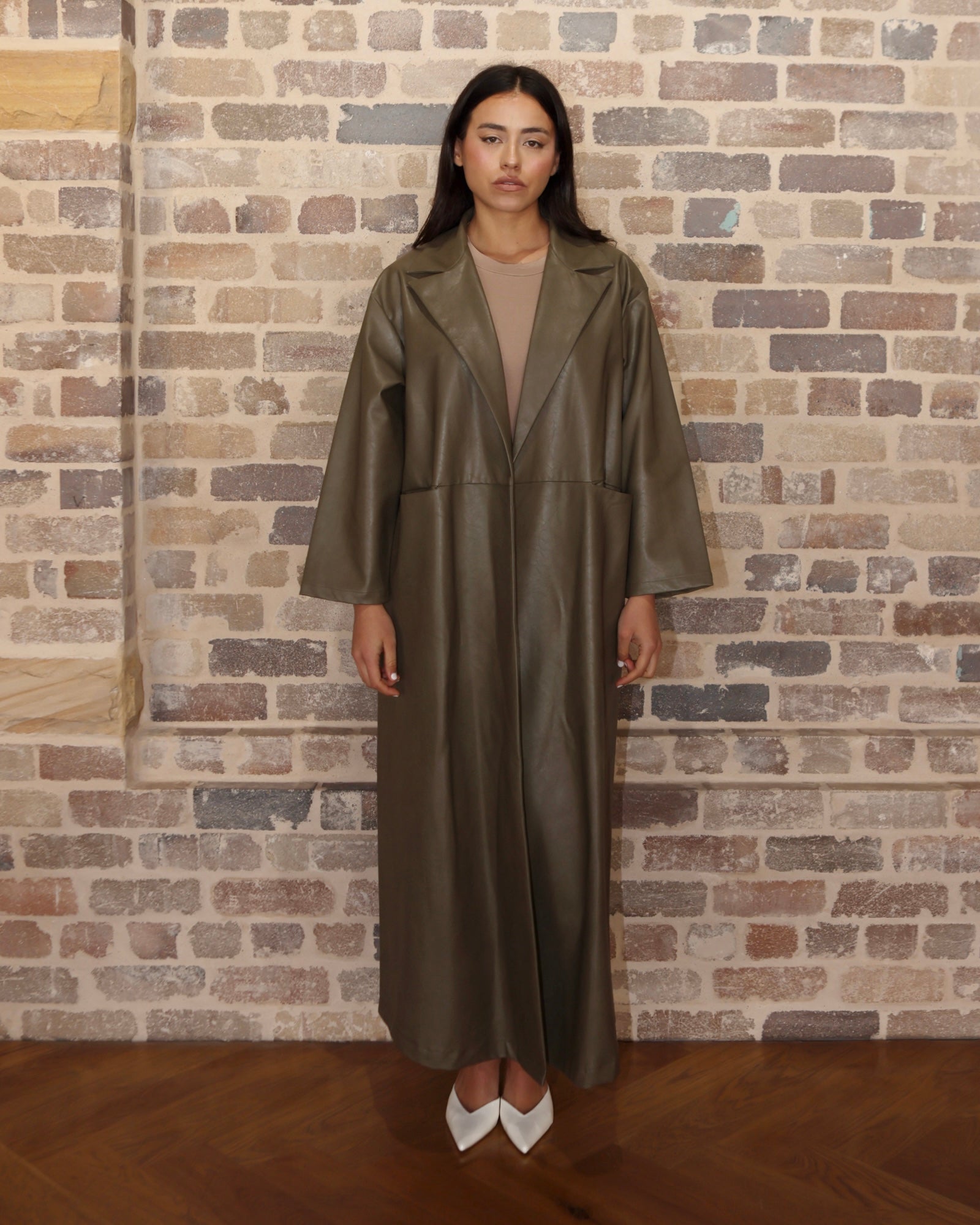 Tarah Leather Trench Olive