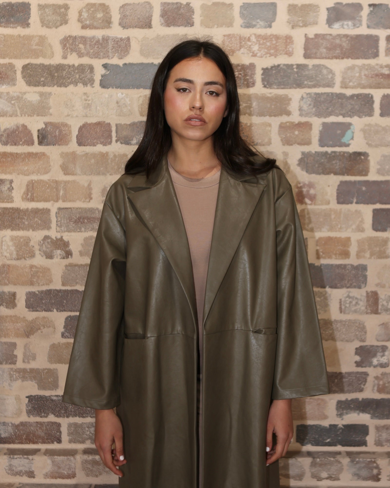 Tarah Leather Trench Olive