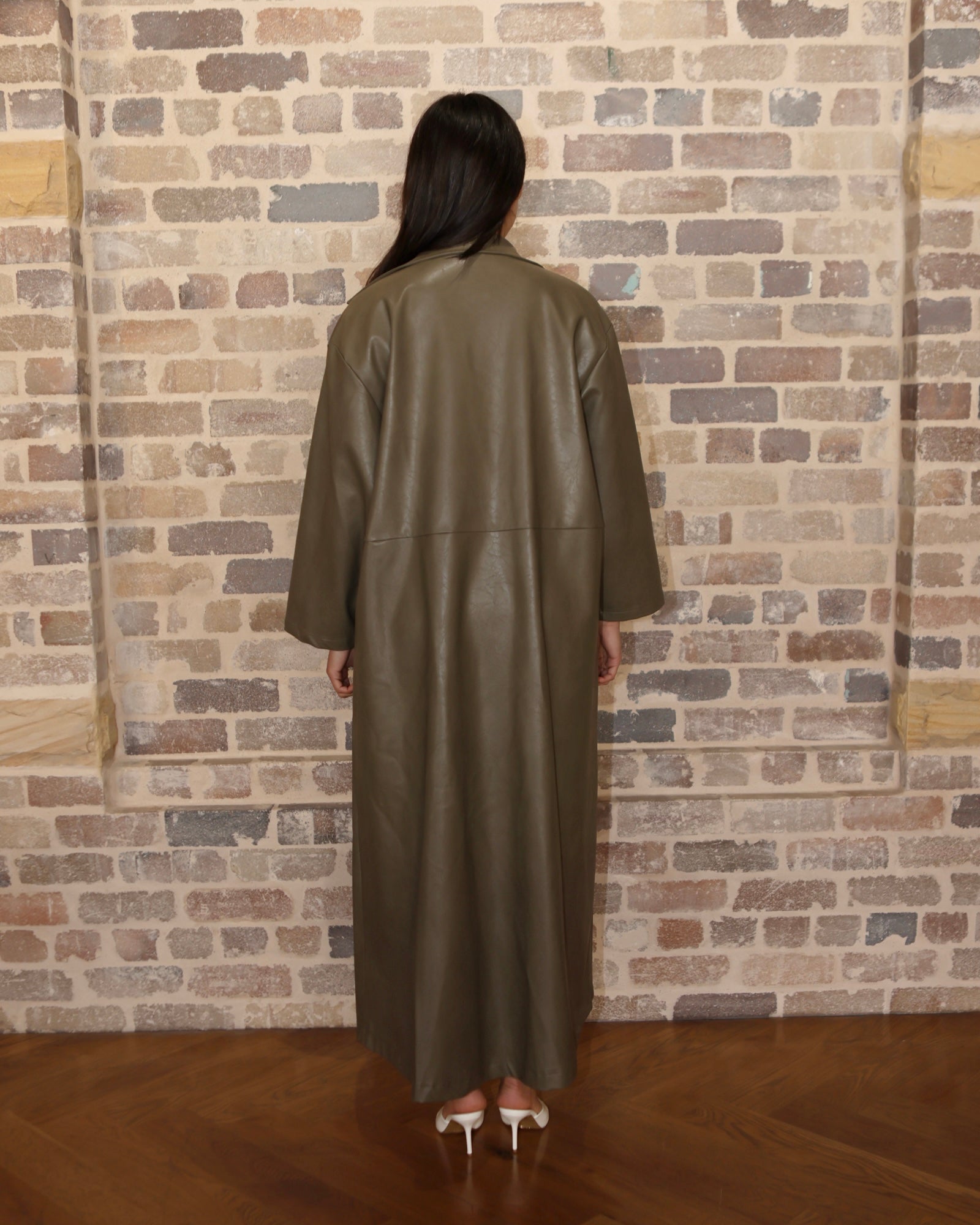 Tarah Leather Trench Olive