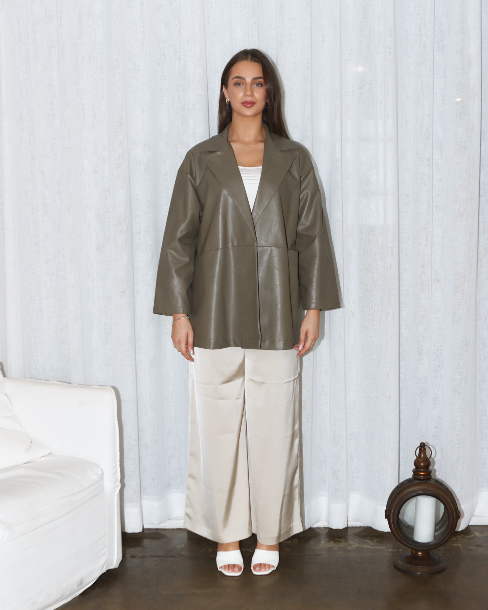 Tarah Leather Cropped Olive