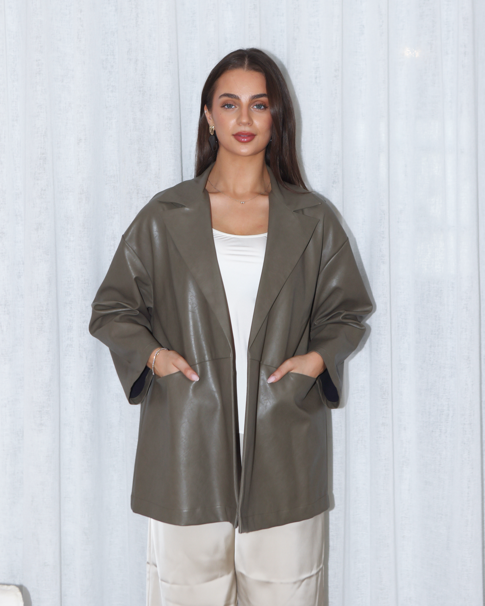 Tarah Leather Cropped Olive