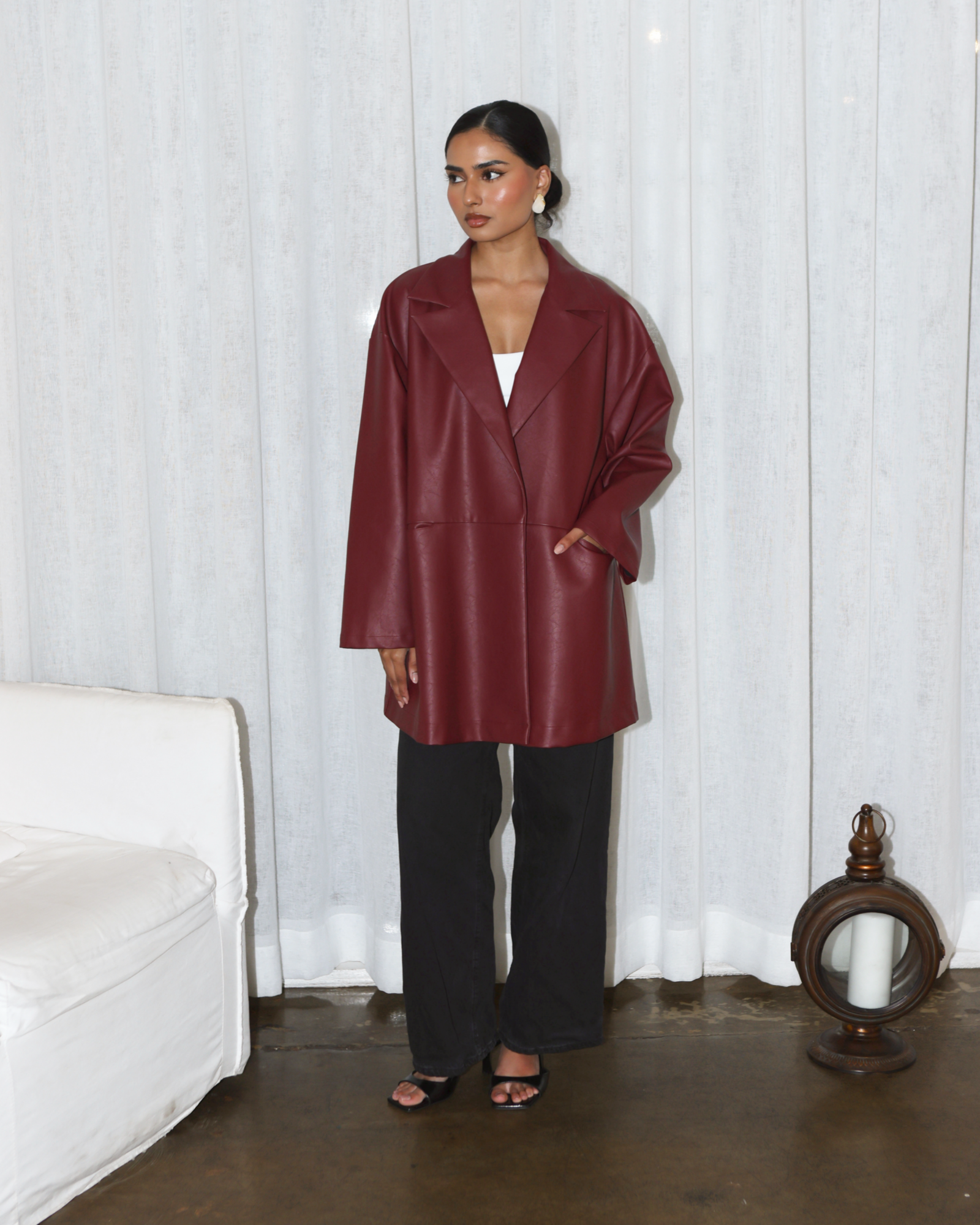 Tarah Leather Cropped Red