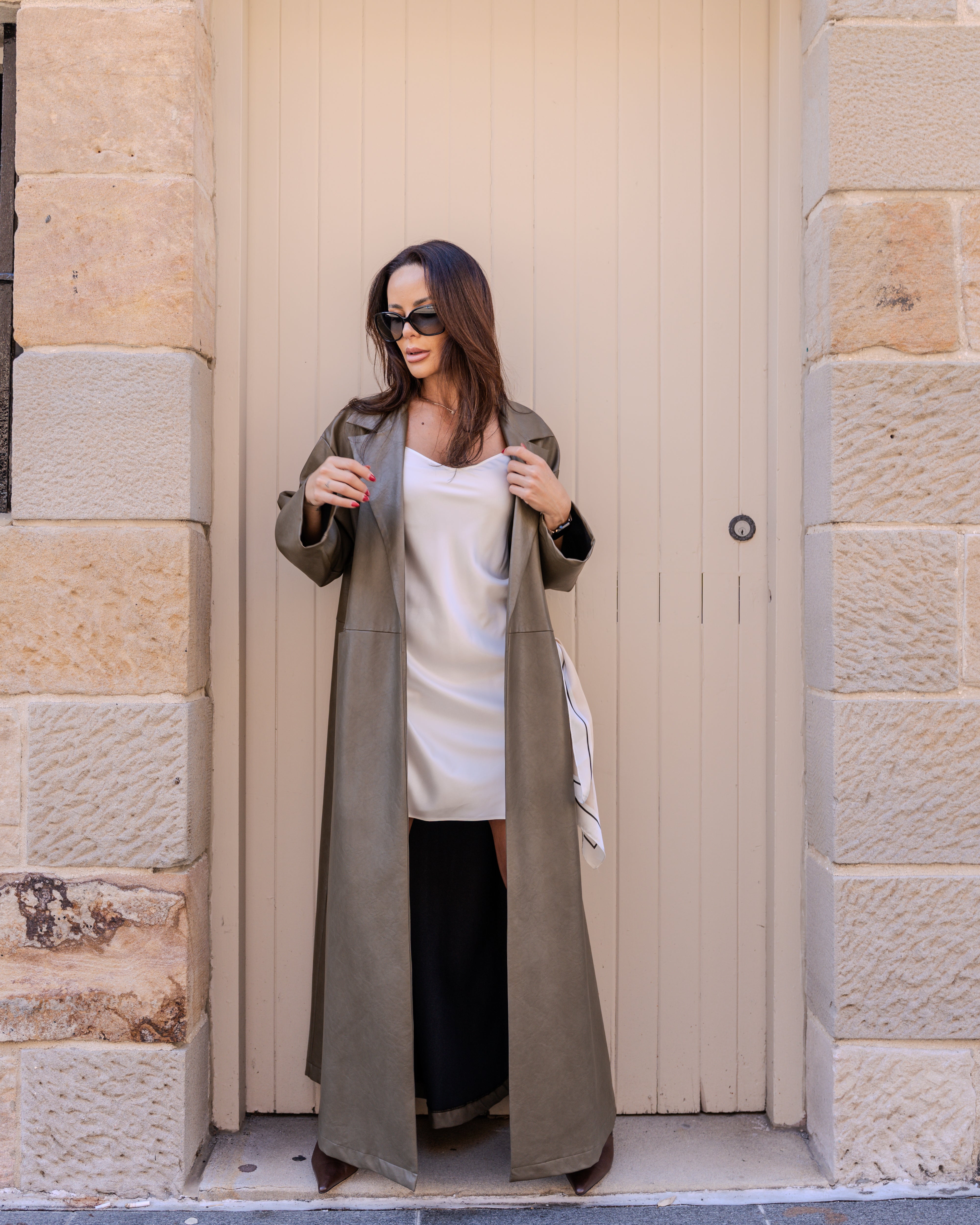 Tarah Leather Trench Olive