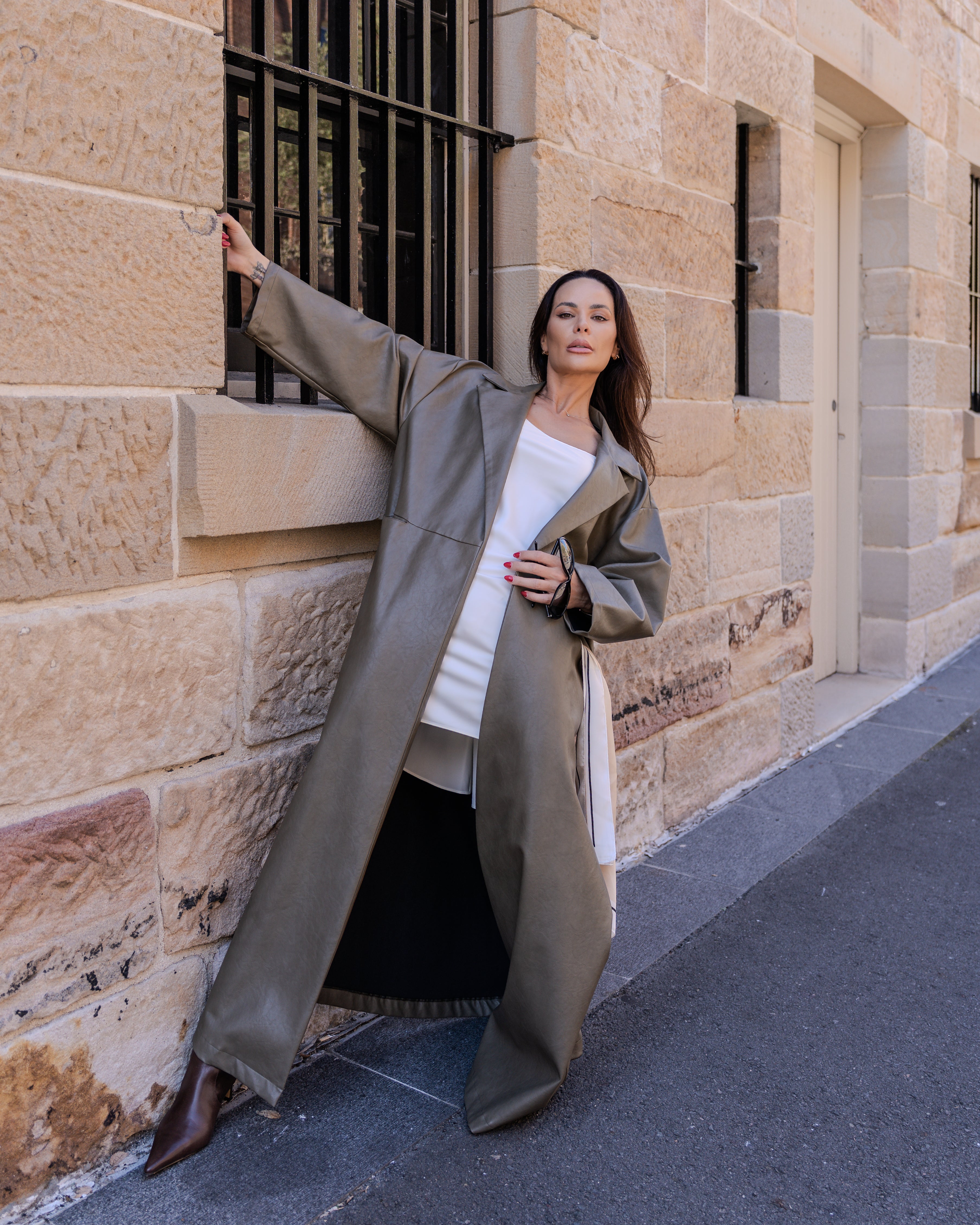Tarah Leather Trench Olive
