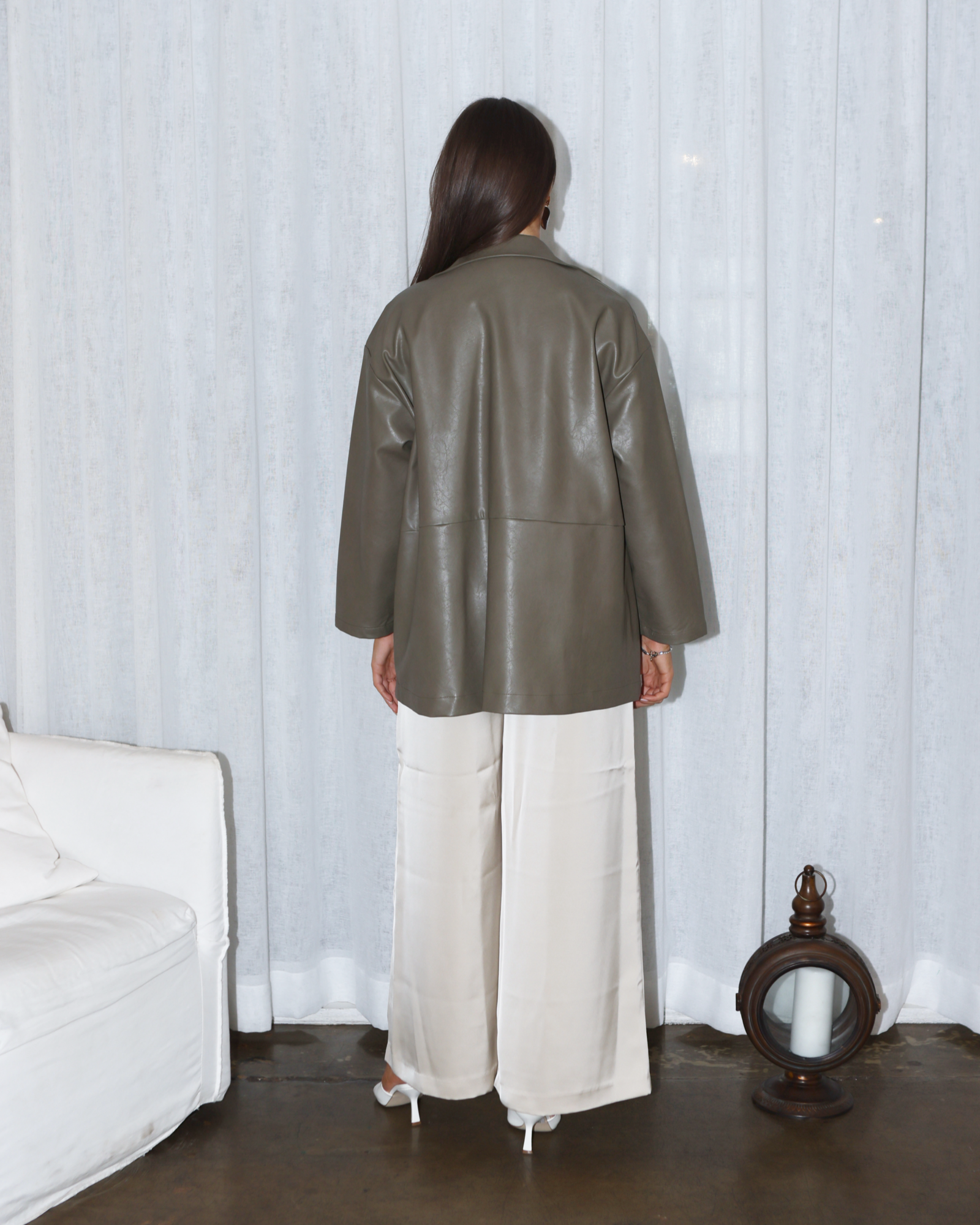 Tarah Leather Cropped Olive